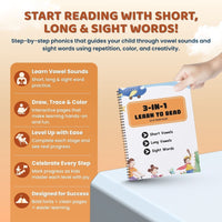 3-in-1 Learn to Read Workbook (Ages 2β6) β Short Vowels, Long Vowels & Sight Words