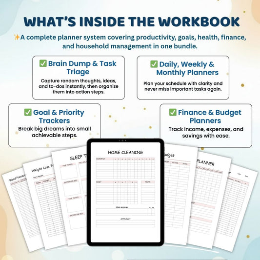 ADHD Brain Dump & Productivity Planner | 320+ Editable Printable Pages | Daily, Weekly, Monthly, Health, Finance & Goal Organizer