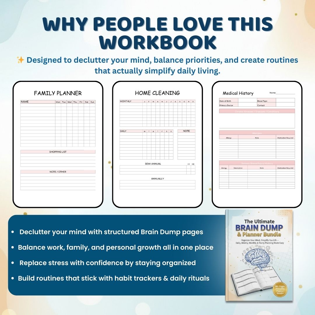 ADHD Brain Dump & Productivity Planner | 320+ Editable Printable Pages | Daily, Weekly, Monthly, Health, Finance & Goal Organizer