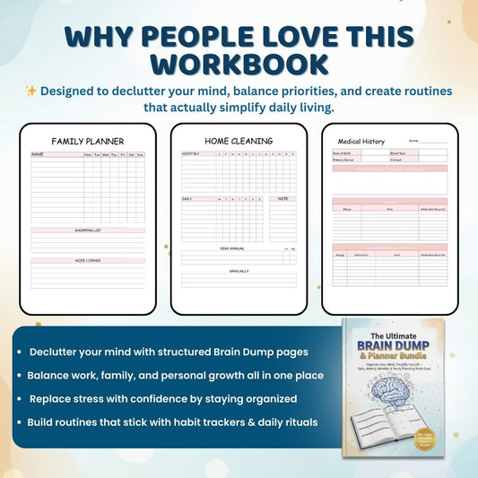 ADHD Brain Dump & Productivity Planner | 320+ Editable Printable Pages | Daily, Weekly, Monthly, Health, Finance & Goal Organizer