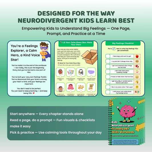 Kids Neurodivergent Friendly DBT Skills Workbook (Digital PDF) – Calm Tools, Big Feelings & Emotional Growth
