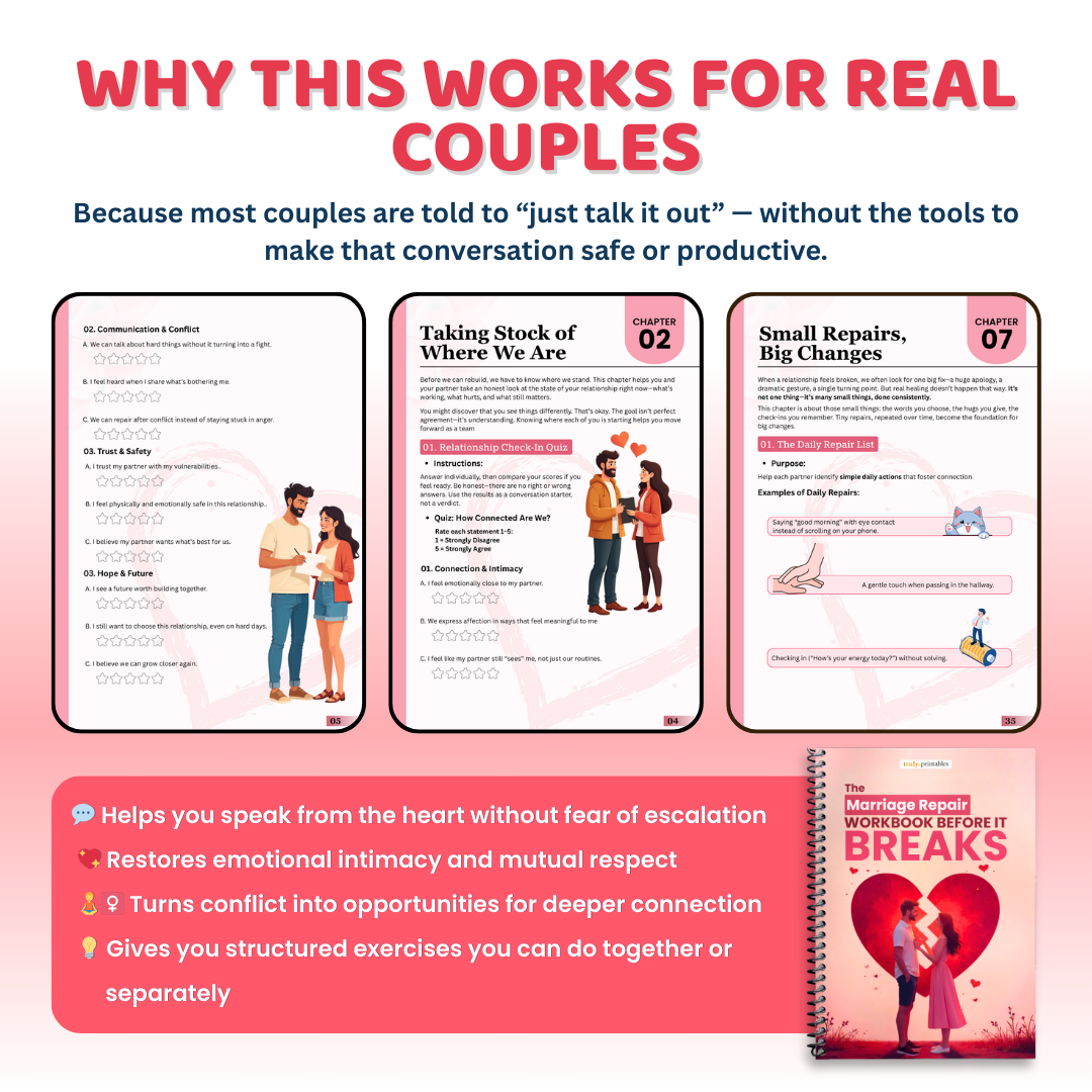 The Marriage Repair Workbook (Before It Breaks) β Reconnect, Rebuild Trust & Create a Future Together